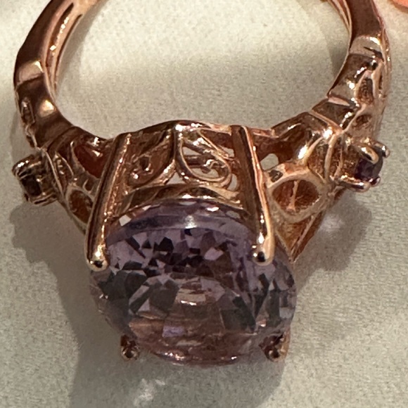 Vintage rose gold over sterling silver ring-large purple gemstone - Picture 11 of 16